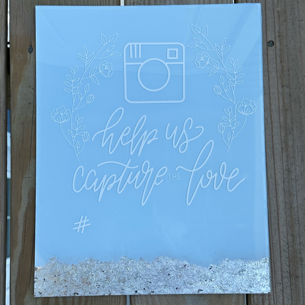 Wedding Hashtag Sign Acrylic Blue Silver White Instagram Photo Sign Pictures